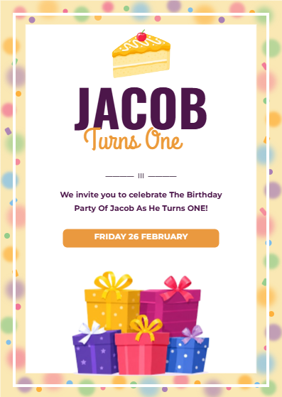 Jacob Turns One Birthday Announcement