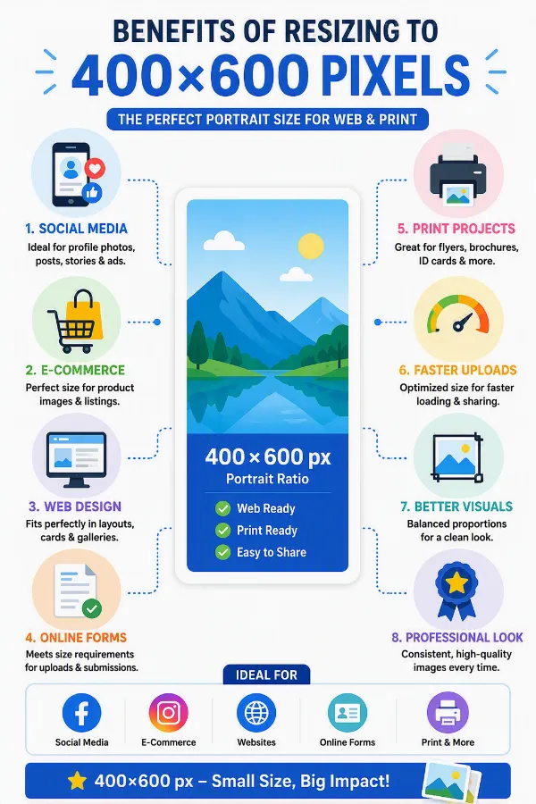 Benefits of resizing images to 400×600 pixels