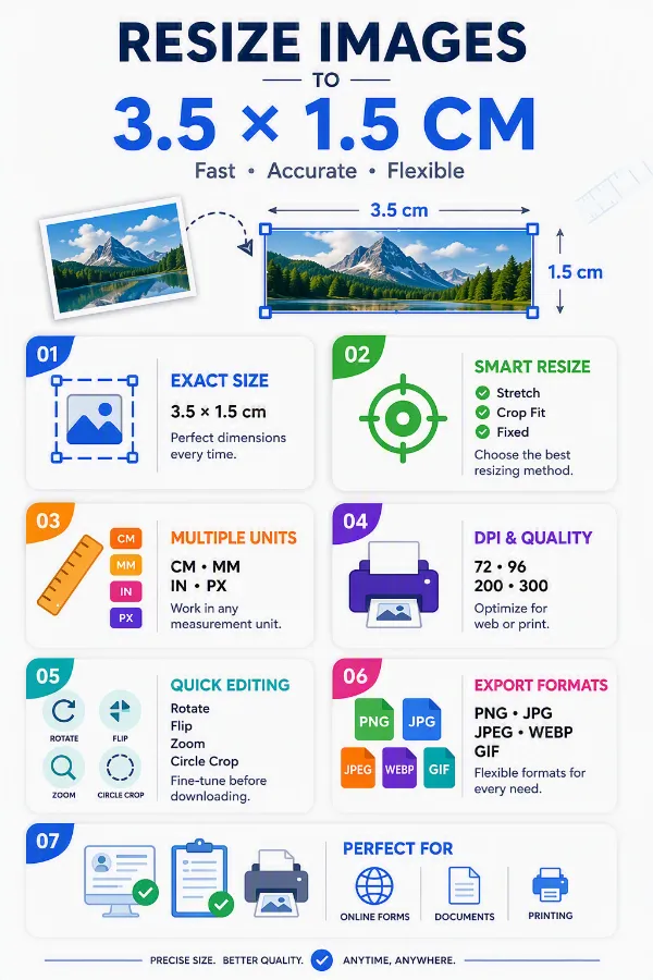 Features of 3.5 x 1.5 cm image resizer