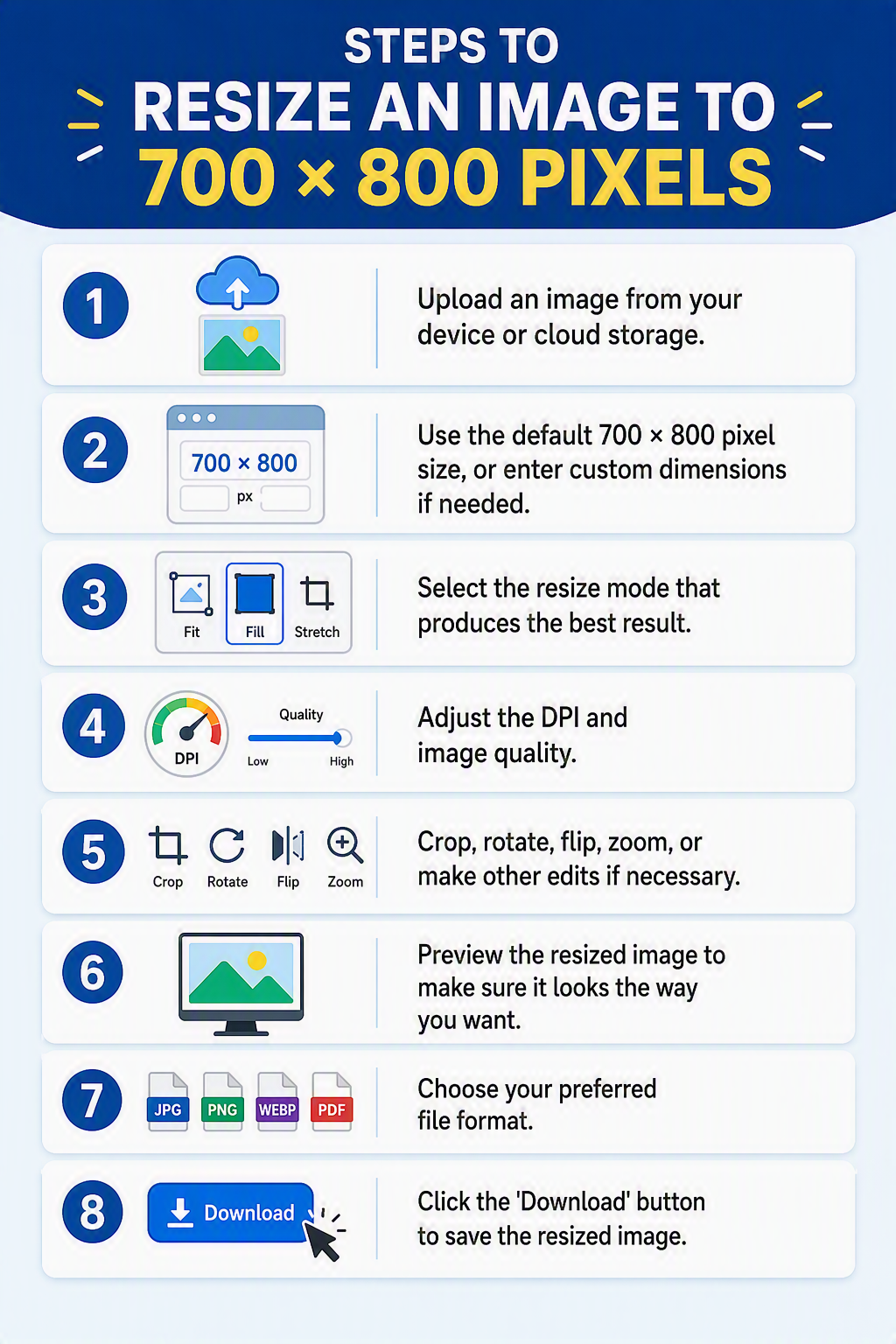 Steps to resize an image to 700 x 800 pixels