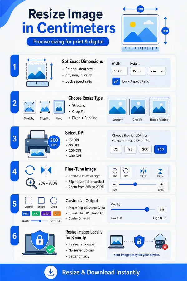 Features of image resizer in centimeters