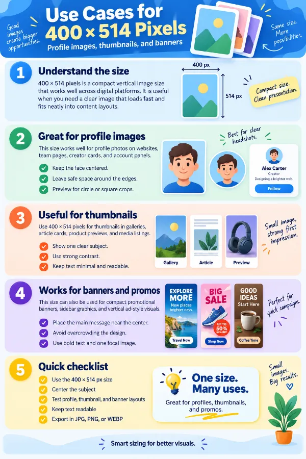 Use cases for 400 x 514 pixels images