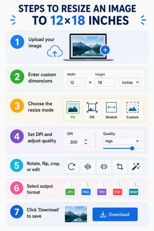 Steps to resize an image to 12 × 18 inches