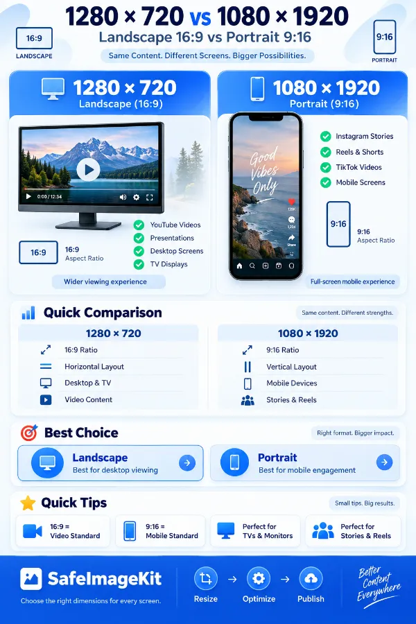 Comparison of 1280 × 720 and 1080 × 1920 pixel image dimensions